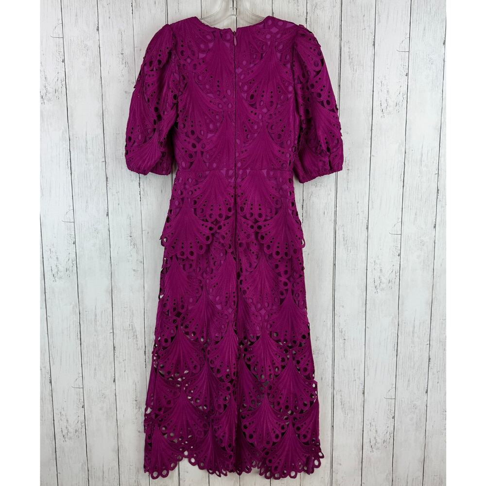 Adelyn Rae Berry Pink Purple Kinsley Puff Sleeve Lace Midi Dress Size X-Small - Picture 9 of 14
